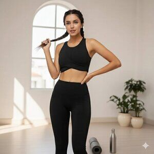 J.ING Carbon Black Cross Front Yoga Sports Bra Top